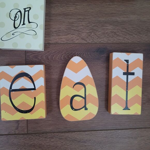 Trick Or Treat Wood Blocks Striped Cat Candy Corn 11pc Halloween Home Decor - Picture 10 of 11